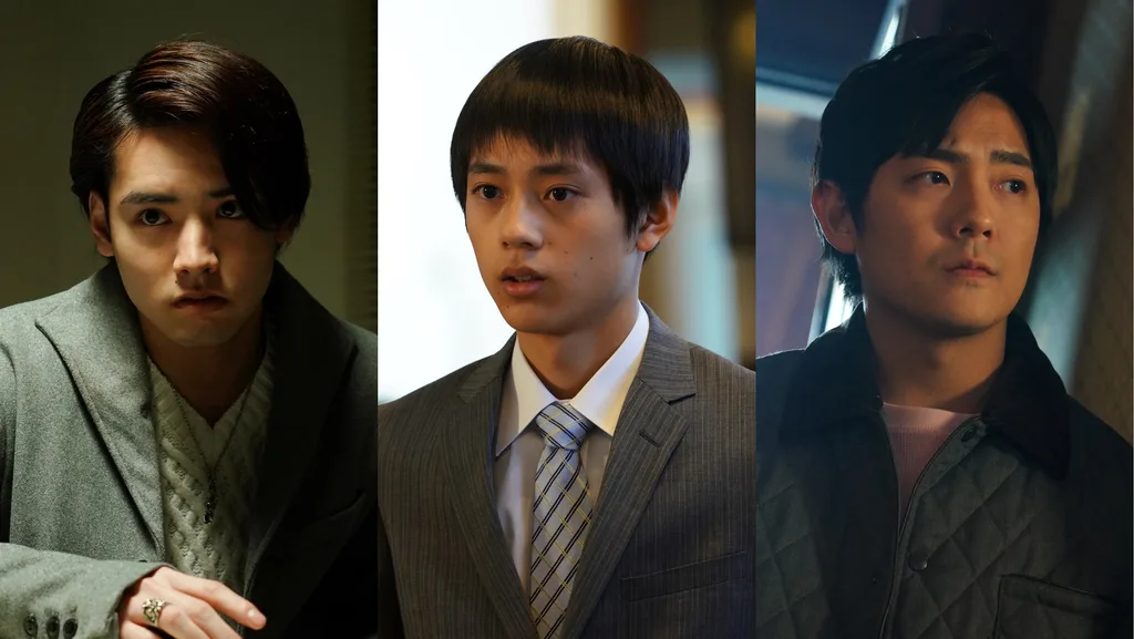 『探偵・由利麟太郎』に出演する（左から） 赤楚衛二、水沢林太郎、長田成哉